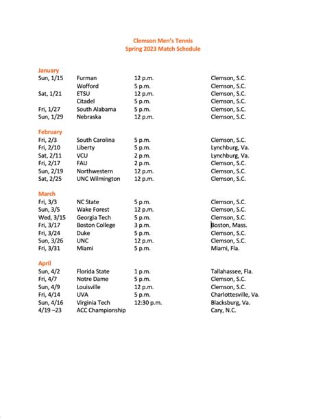 Men S Tennis Announces 2023 Schedule Clemson Tigers Official