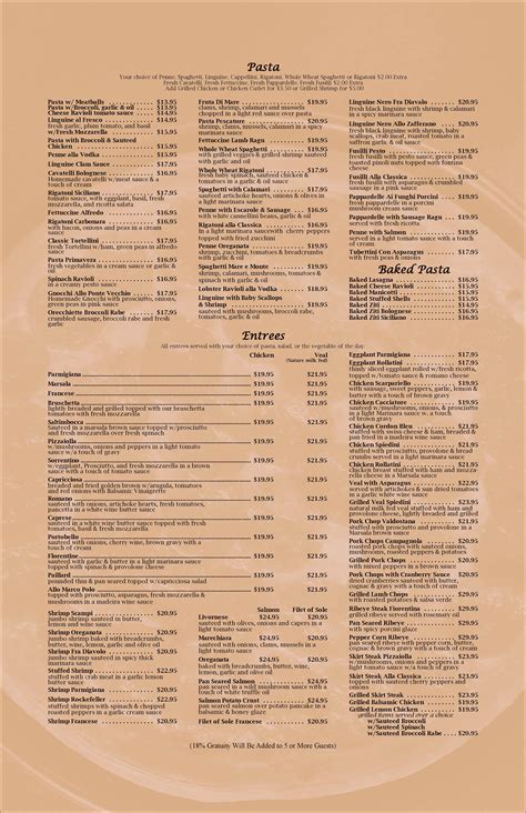 Menus Fine Italian Menus And Catering Pizza Classica Ny