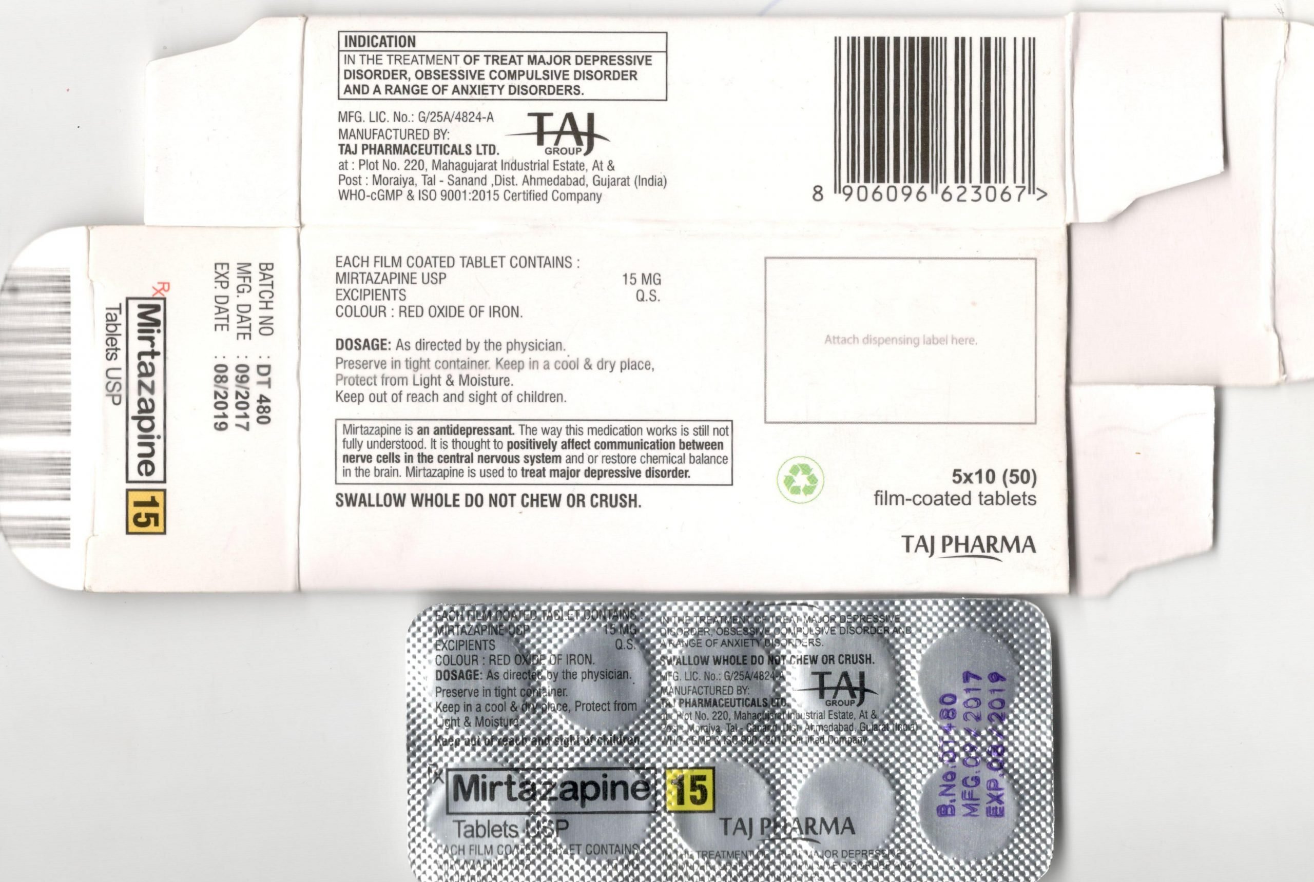 Mirtazapine Tablets Usp 15Mg Taj Generics Pharmaceuticals Taj Pharma