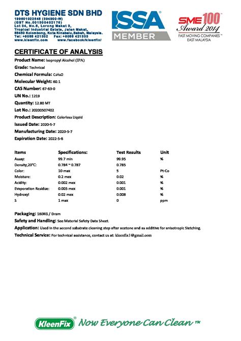 Msds Ipa, Isopropyl Alcohol, Isopropanol Tmk Packers, 52% Off