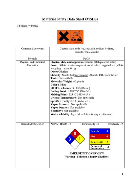 Msds Material Safety Data Sheet Naoh Pdf