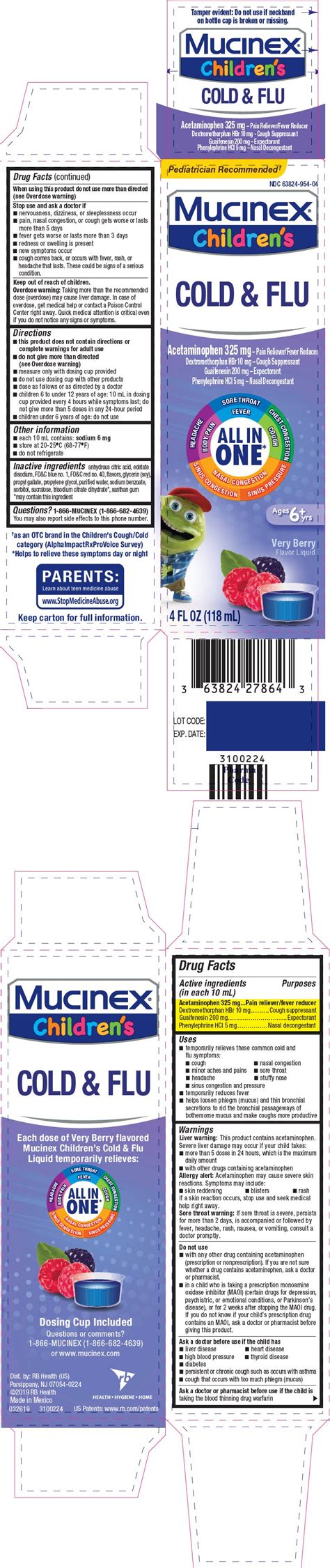 Mucinex Childrens Cold And Flu Solution Rb Health Us Llc