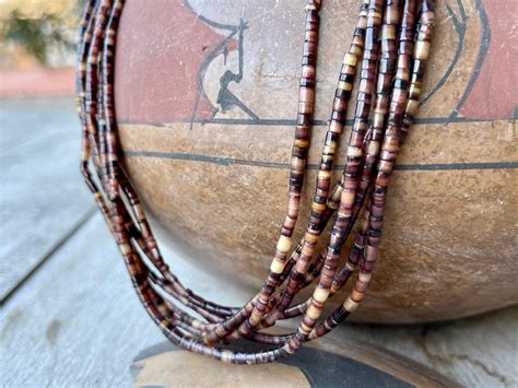 Multi Strand Brown Pen Shell Heishi Necklace With Squaw Wrap Vintage