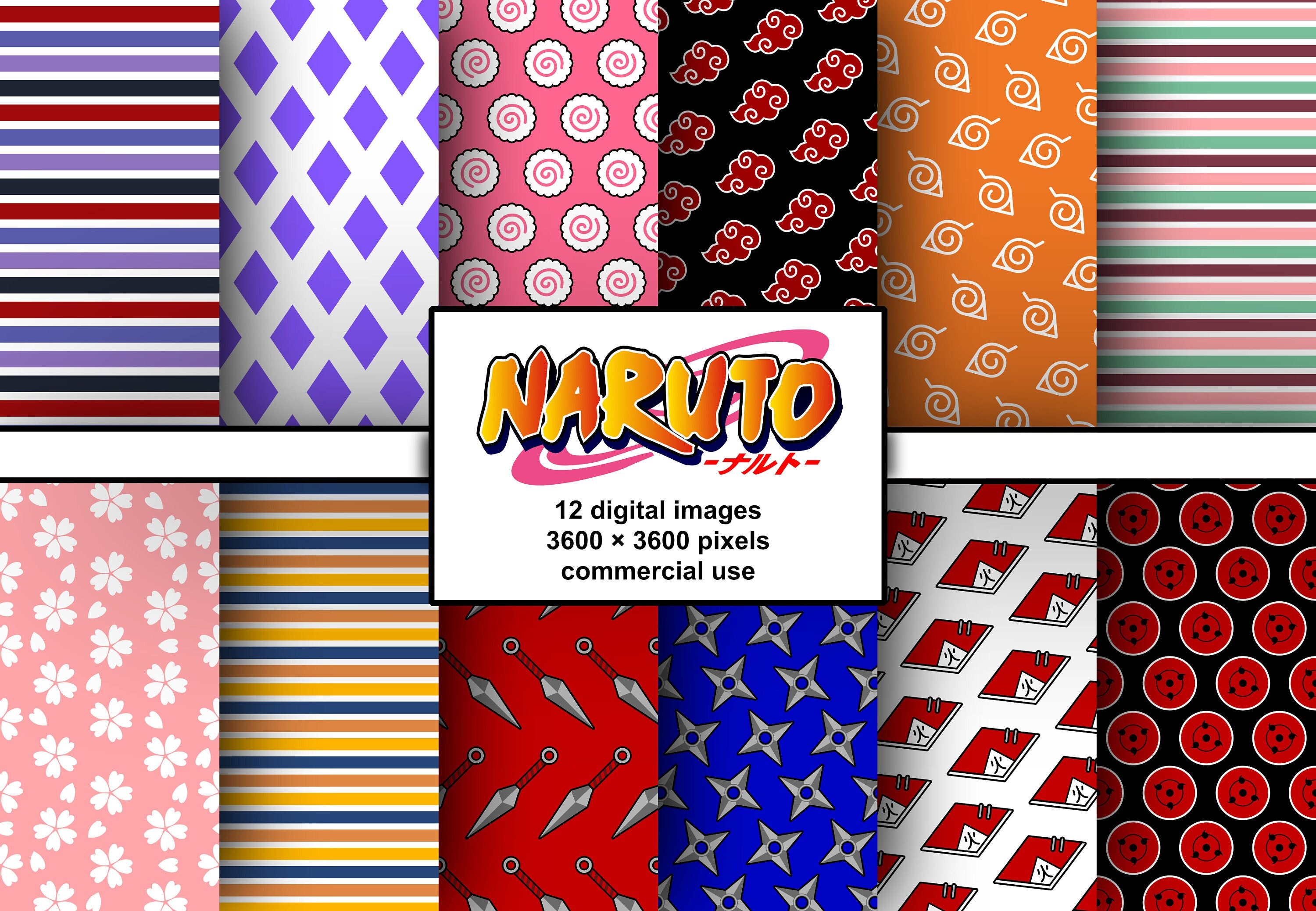 Naruto Digital Paper Seamless Pattern Anime Etsy