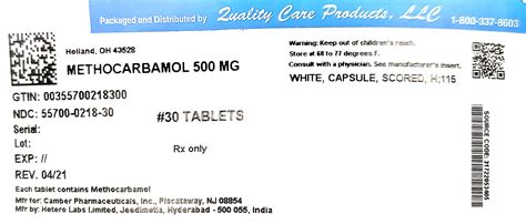 Ndc 55700 218 Methocarbamol Tablet Oral Label Information Details