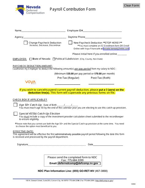 Nevada Payroll Contribution Form Deferred Compensation Program Ndc