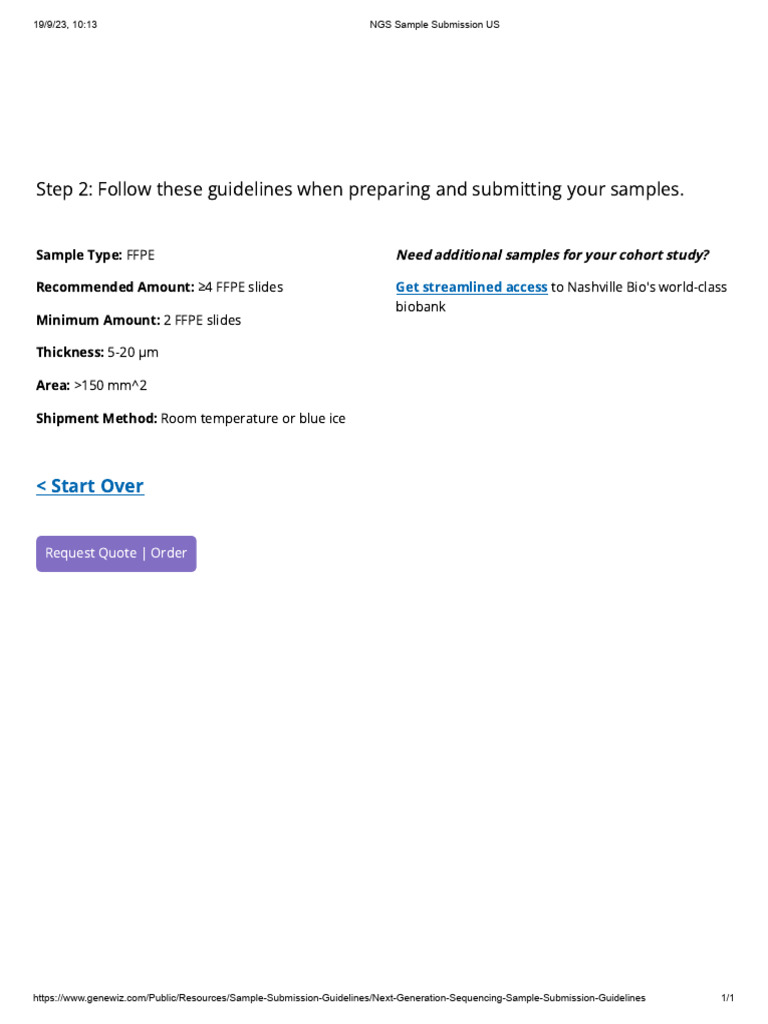 Next Generation Sequencing Sample Submission Guidelines Resources