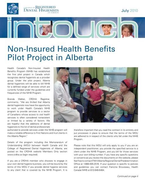 Non Insured Health Benefits Pilot Project In Alberta College Of