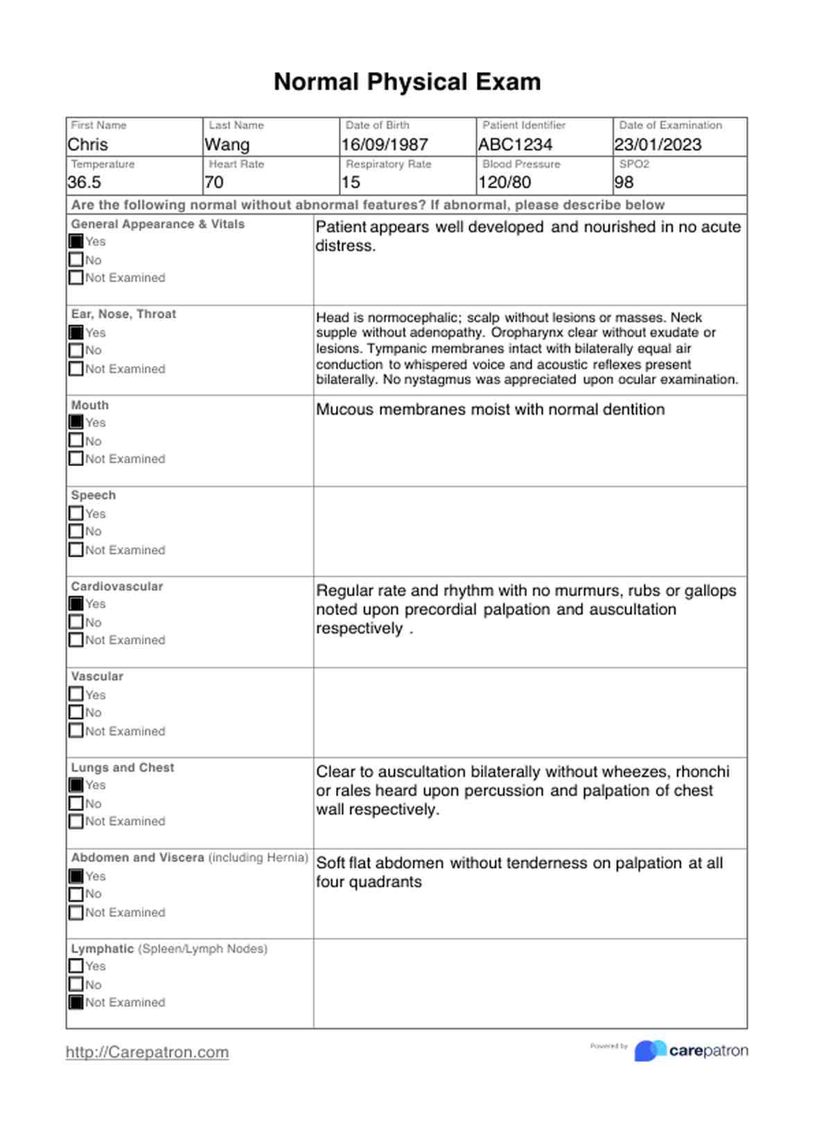 Normal Physical Exam Template