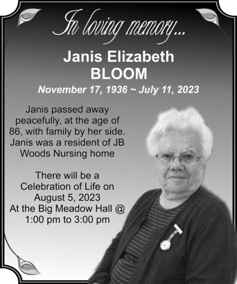 Obituary Janis Elizabeth Bloom