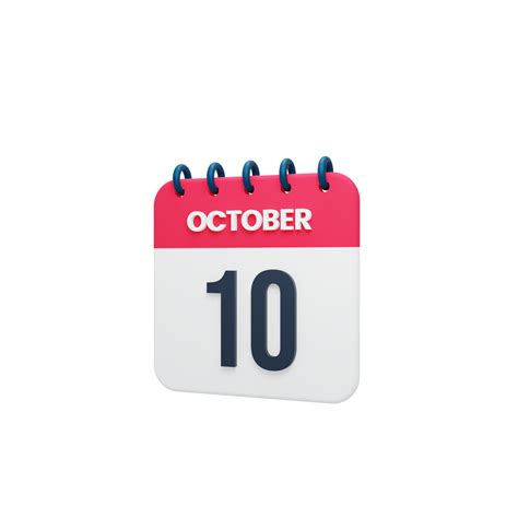 October Realistic Calendar Icon 3D Illustration October 10 12011908 Png