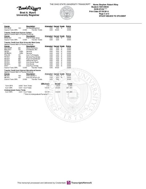 Ohio State Transcript Pdf