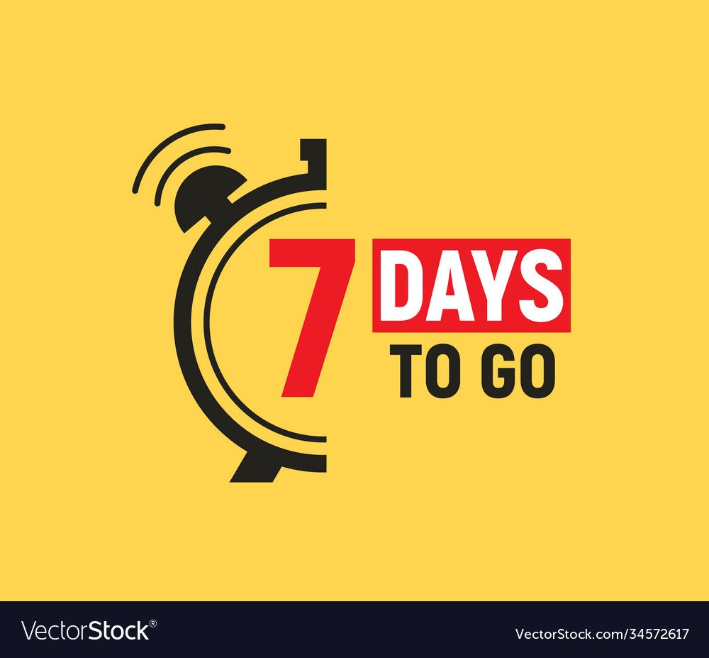 One Day To Go Countdown Days With Yellow Alarm Clock Vector Countdown