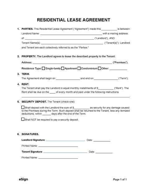 One Page Lease Agreement Template