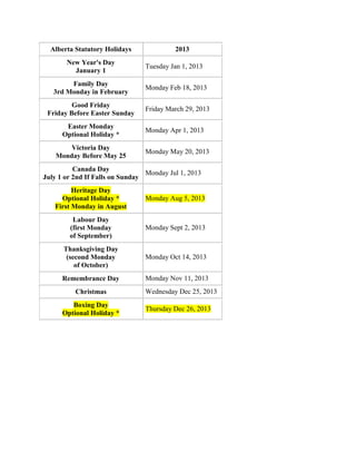 Paid Class D Stat Holidays Alberta 2025 Bailey Briggs