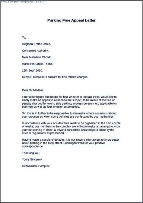 Parking Ticket Appeal Template