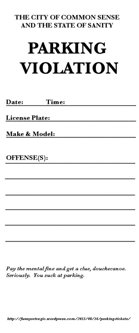 Parking Ticket Template Pdf Free Download Printable