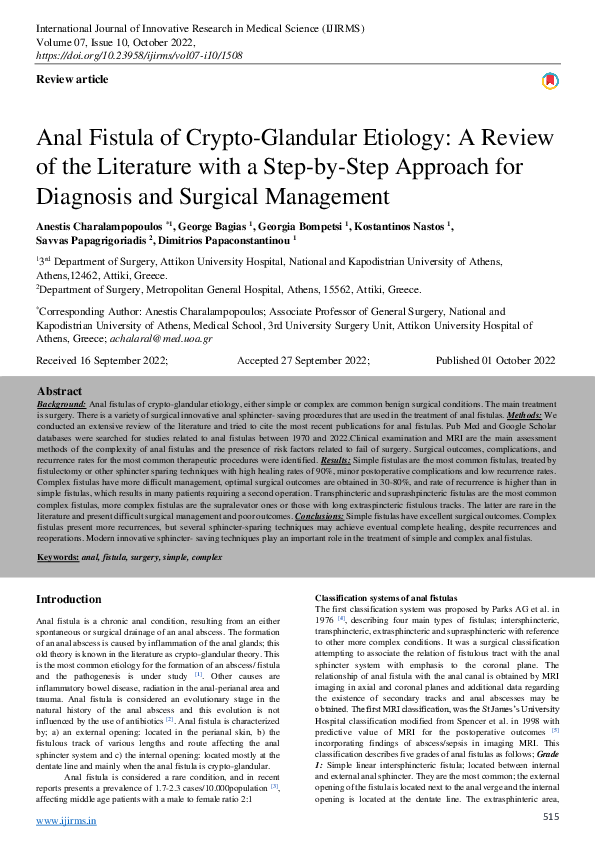 Pdf Anal Fistula Of Crypto Glandular Etiology A Review Of The