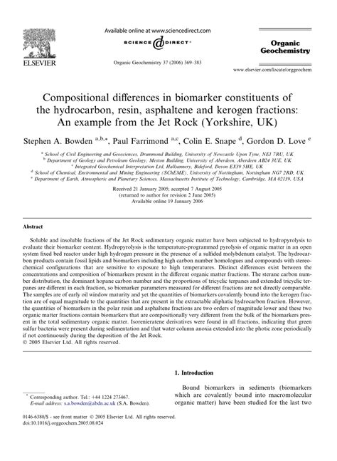 Pdf Compositional Differences In Biomarker Constituents Of The