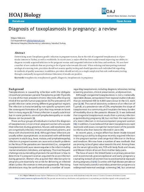 Pdf Diagnosis Of Toxoplasmosis In Pregnancy A Review Herbert