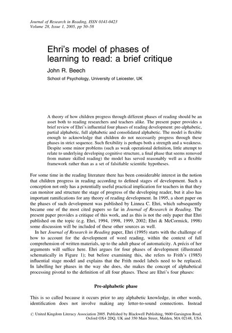 Pdf Ehri Amp 39 S Model Of Phases Of Learning To Read A Brief Critique