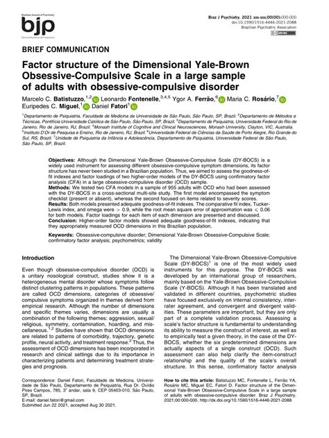 Pdf Factor Structure Of The Dimensional Yale Brown Obsessive