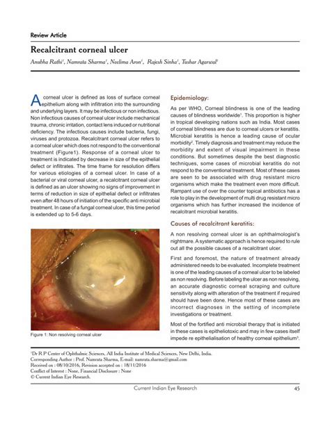 Pdf Recalcitrant Corneal Ulcer Ophthalmicresearch In Corneal Pdf