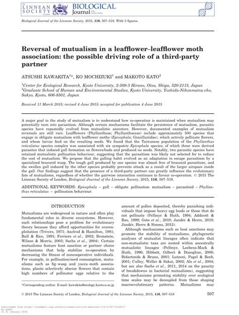 Pdf Reversal Of Mutualism In A Leafflower Leafflower Moth Association