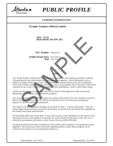 Pdf Sample Public Profile Alberta Casample Carrier Information Nsc