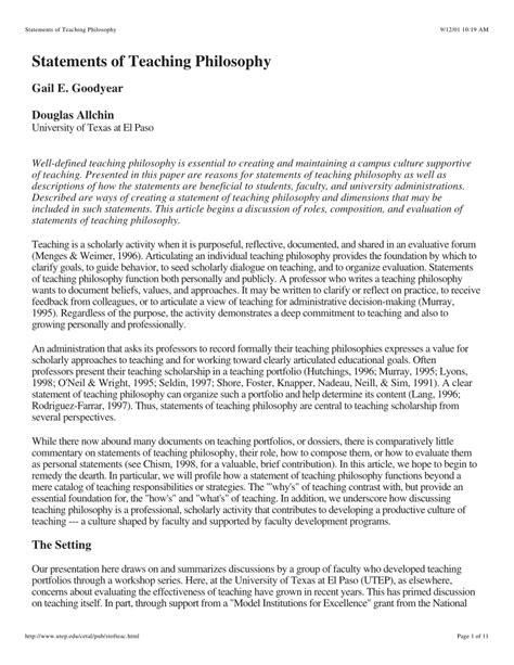 Pdf Statement Of Teaching Philosophy