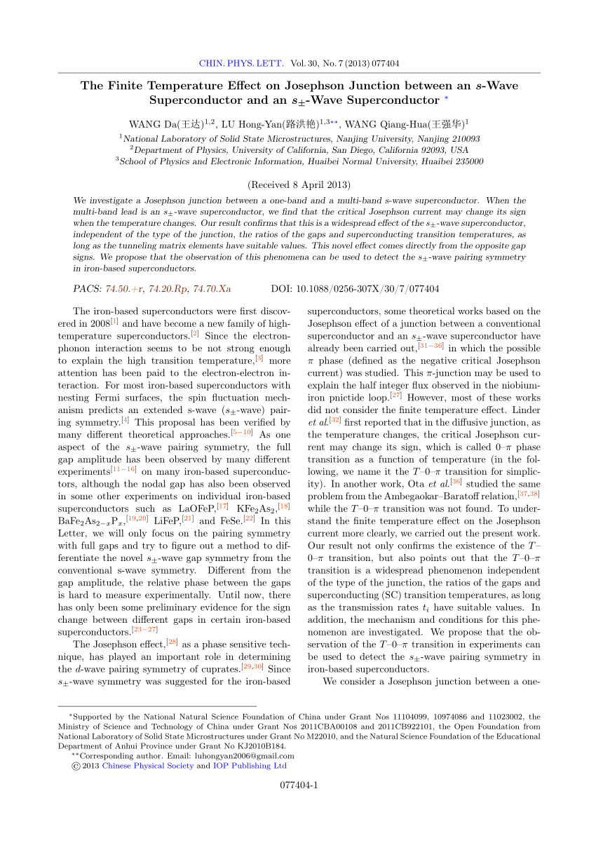 Pdf The Finite Temperature Effect On Josephson Junction Between An S