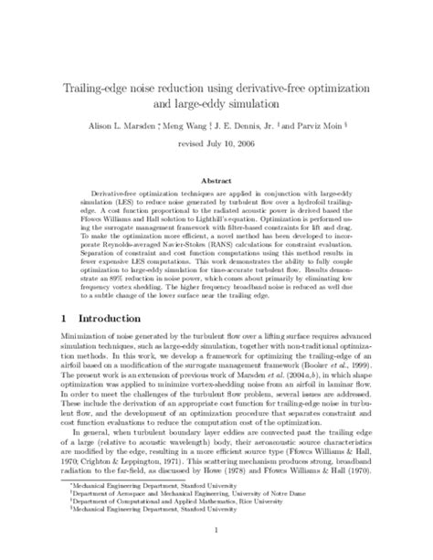 Pdf Trailing Edge Noise Reduction Using Derivative Free Optimization