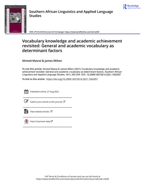 Pdf Vocabulary Knowledge And Academic Achievement Revisited General