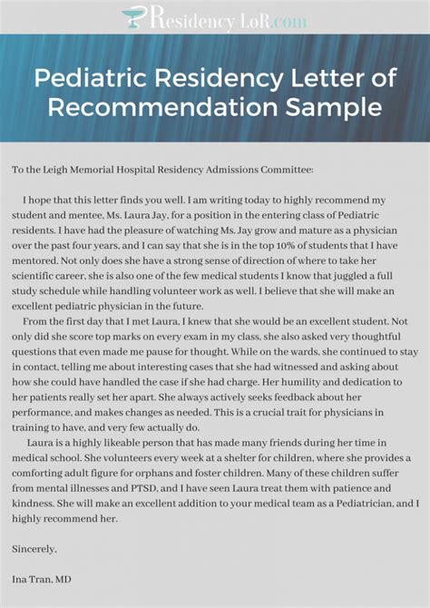 Pediatric Residency Letter Of Recommendation Sample Pdf Template