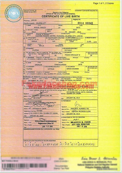 Philippines Birth Certificate Template V2 Fakedocshop