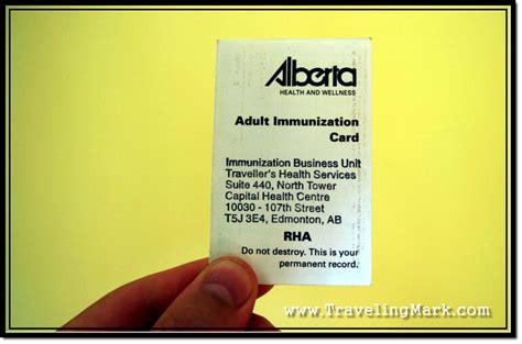 Photo Alberta Travel Immunizations Card For Adults Contains Records Of