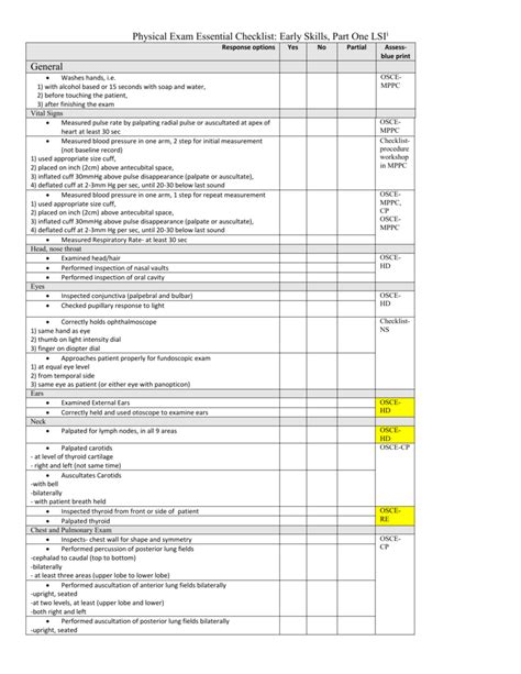 Physical Exam Checklist