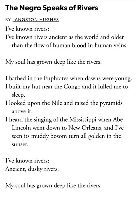 Poem The Negro Speaks Of Rivers 1921 By Langston Hughes R Poetry