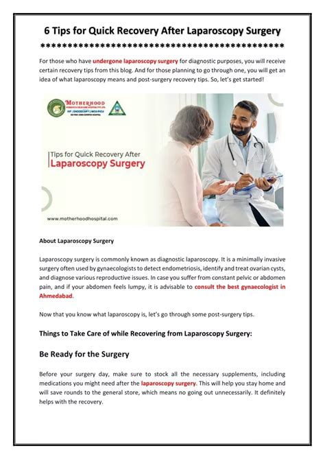 Ppt 6 Tips For Quick Recovery After Laparoscopy Surgery Powerpoint