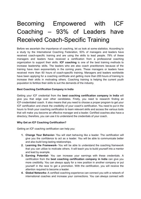 Ppt - Becoming Empowered With Icf Coaching- 93% Of Leaders Have ...