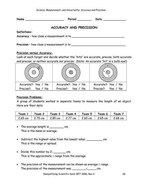 Precision Vs Accuracy Worksheet