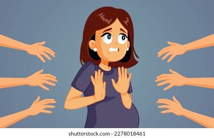 Pregnant Lady Refusing Belly Touching Strangers Stock Vector Royalty