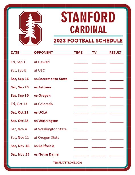 Printable 2023 Stanford Cardinal Football Schedule