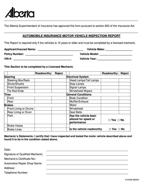 Printable Alberta Vehicle Inspection Form Printable Forms Free Online