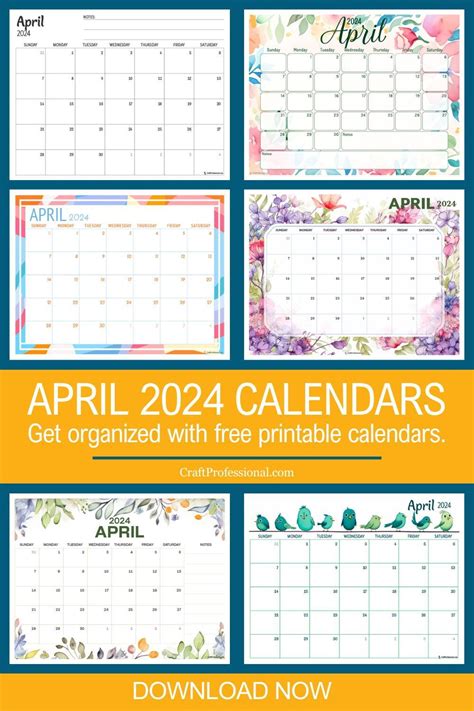 Printable April Calendars 2024 Monthly Organizing Aid