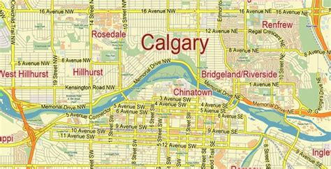 Printable Map Calgary Canada Exact City Plan Editable Adobe Illustrator