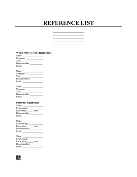 Printable Reference List Free Word Templates