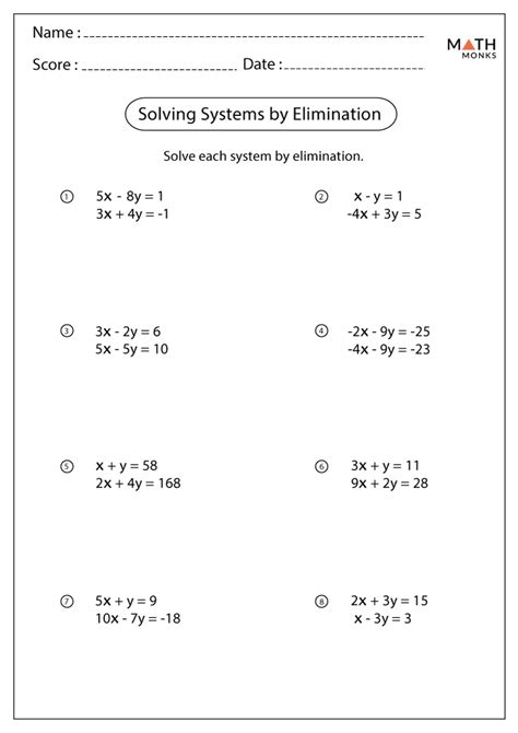 Printable Systems Of Equations Worksheets