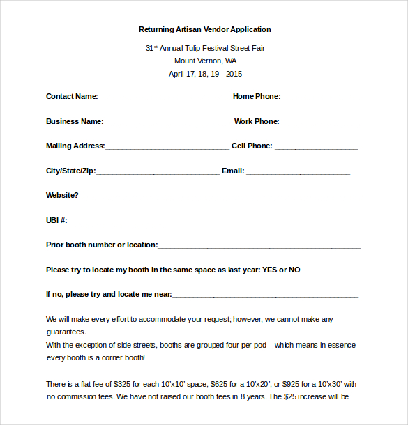 Printable Vendor Registration Form Template