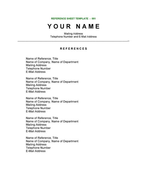 Professional References Template